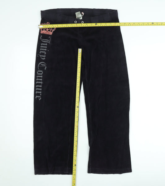 Juicy Couture Women's Black Small Velour Wide-Leg Sweatpants