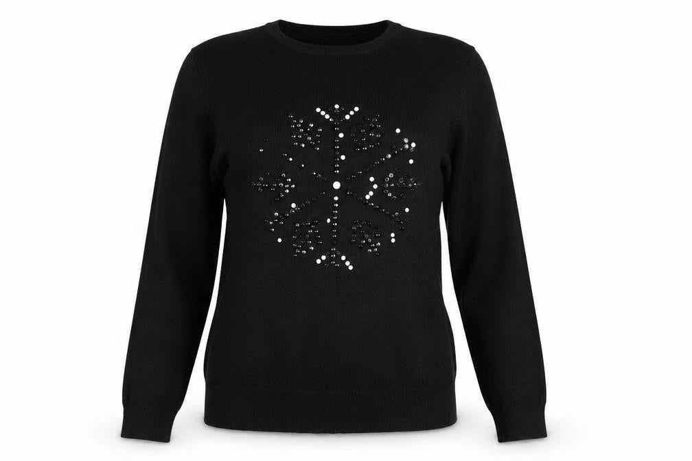 Front view of Gerard women’s black sequin snowflake jumper, size S