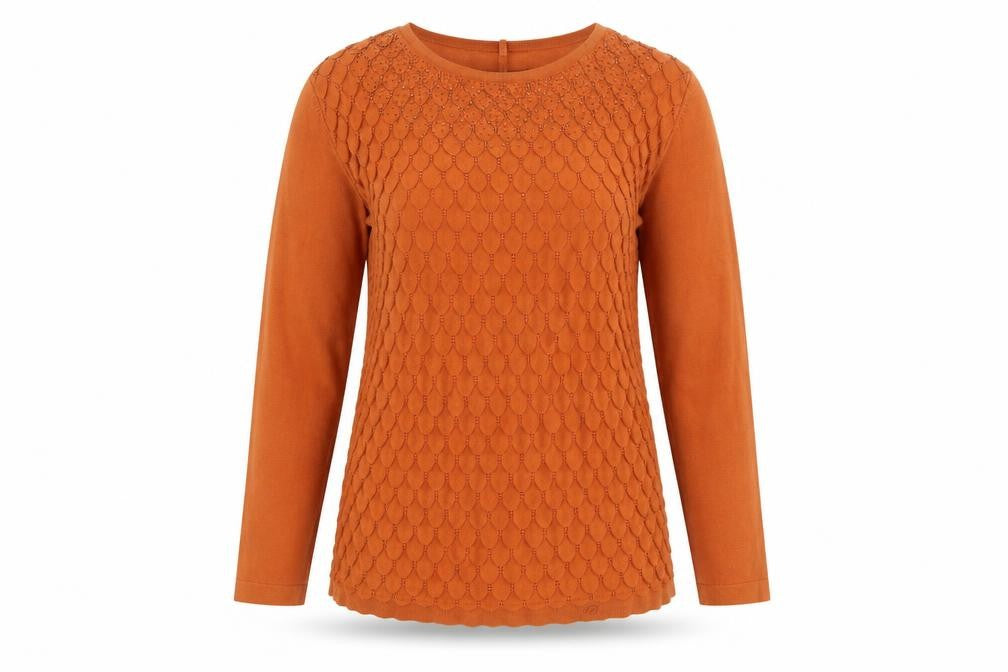 Just Elegance Women's Orange Tunic Top Size S 3/4 Sleeve Knit Blouse