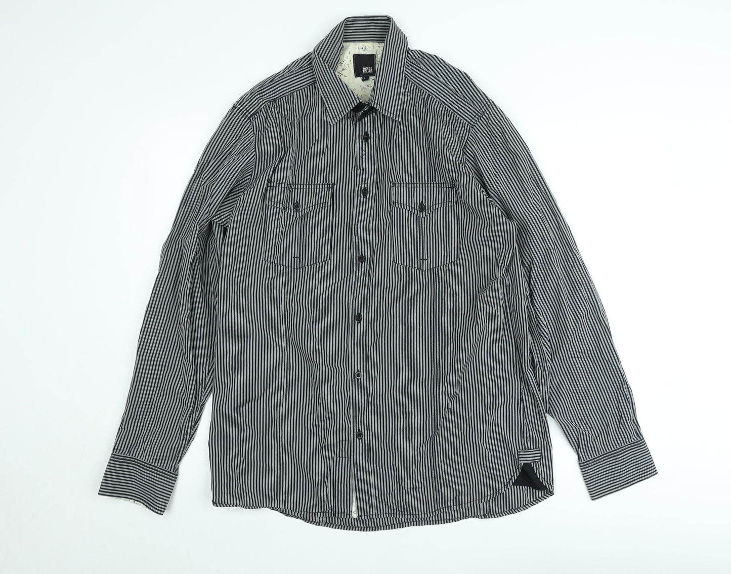 Jack & Jones Men's Black Striped Long Sleeve Button-Up Shirt Size L