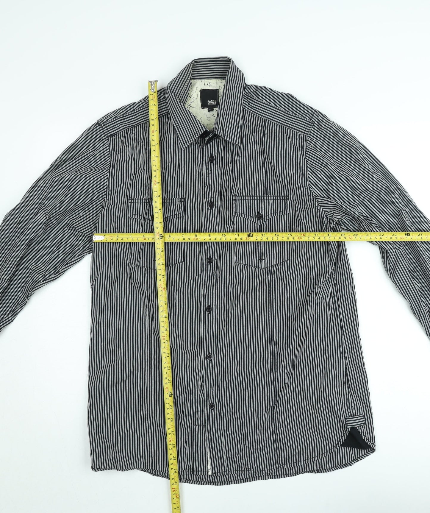 Jack & Jones Men's Black Striped Long Sleeve Button-Up Shirt Size L