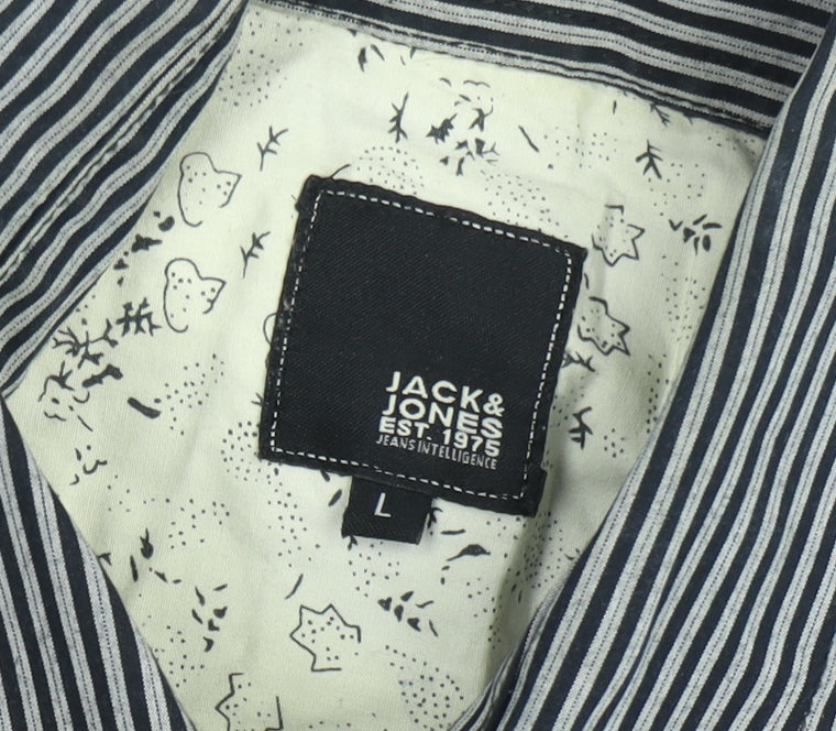 Jack & Jones Men's Black Striped Long Sleeve Button-Up Shirt Size L