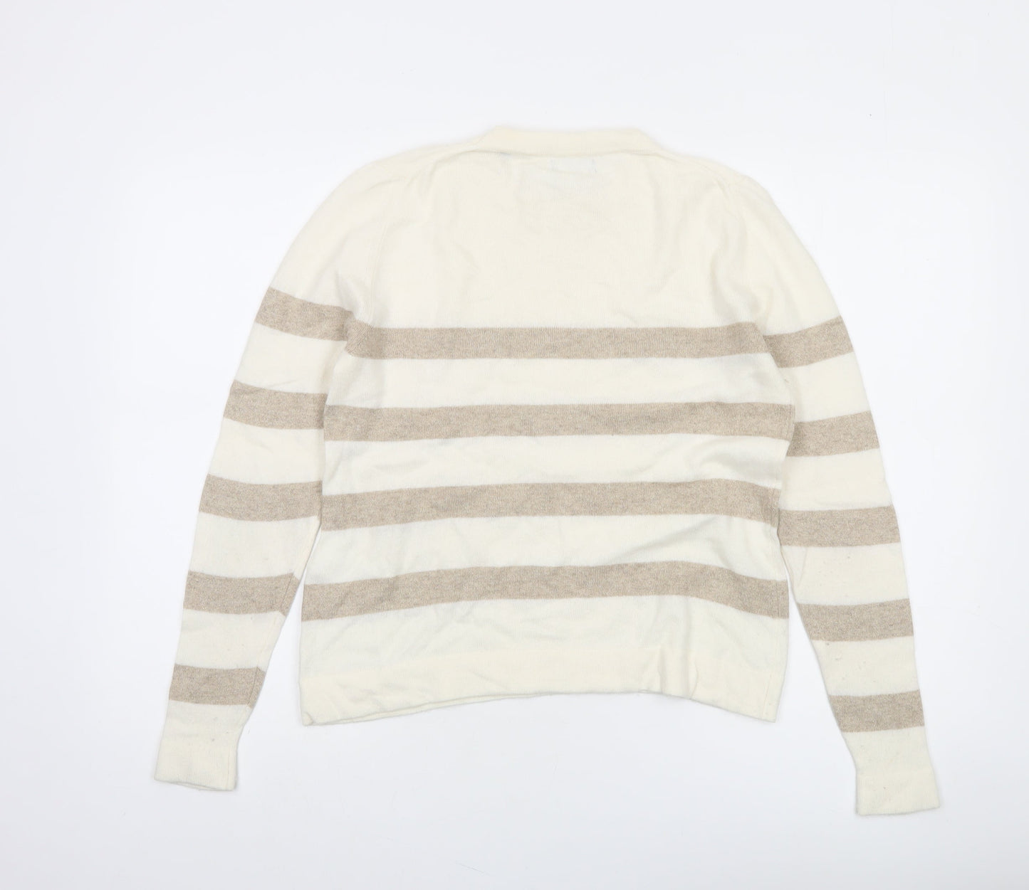 GANT Women's Beige Striped Crew Neck Wool Cashmere Jumper Size S