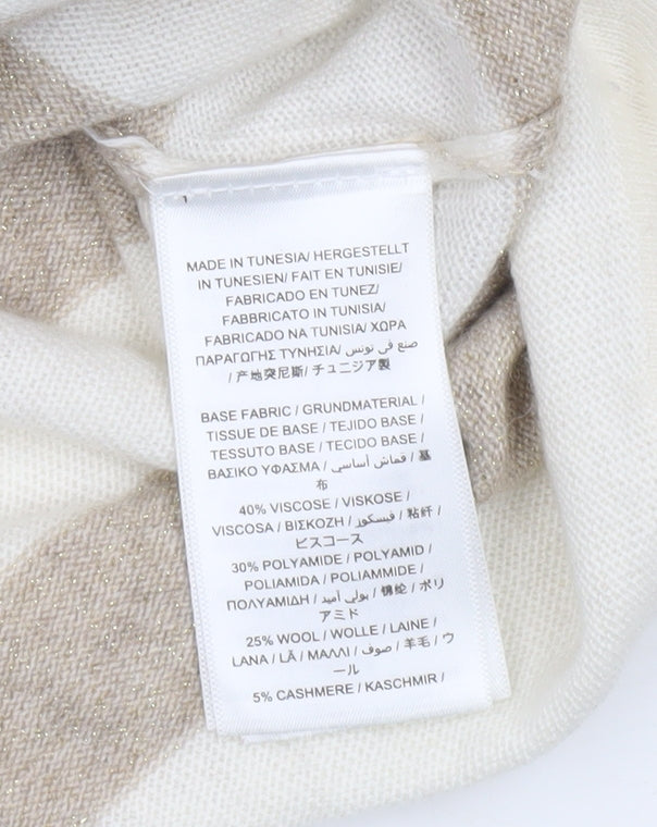 GANT Women's Beige Striped Crew Neck Wool Cashmere Jumper Size S