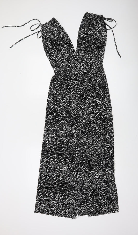 Bershka Women’s Black Animal Print Halter Wide-Leg Jumpsuit Size 8
