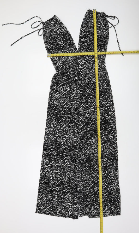 Bershka Women’s Black Animal Print Halter Wide-Leg Jumpsuit Size 8