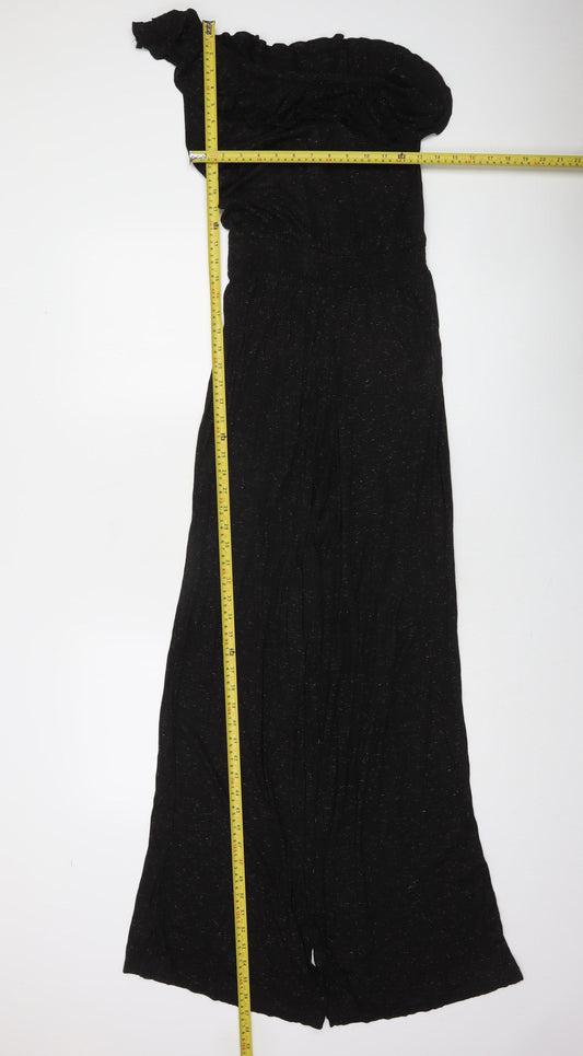 Zara Women's Black One Shoulder Ruffle Wide-Leg Jumpsuit Size 12