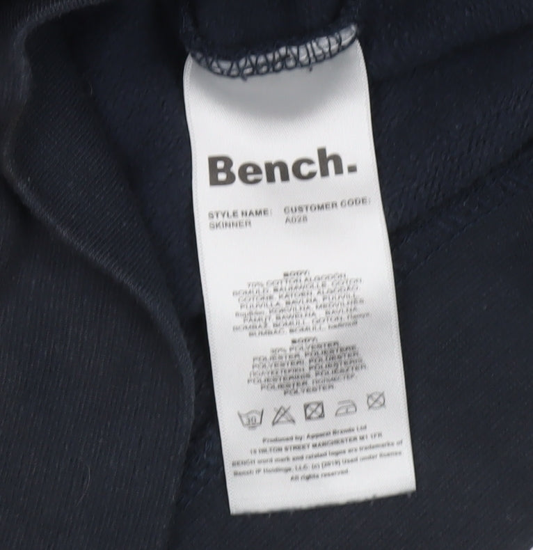 Bench Men's Blue Pullover Hoodie L Logo Fleece Sweatshirt