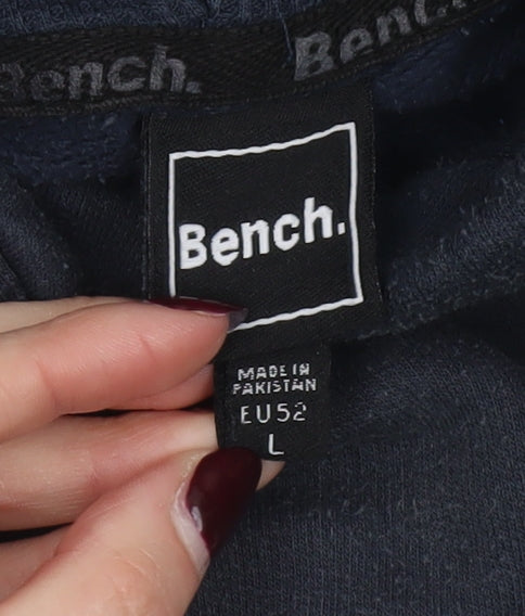 Bench Men's Blue Pullover Hoodie L Logo Fleece Sweatshirt