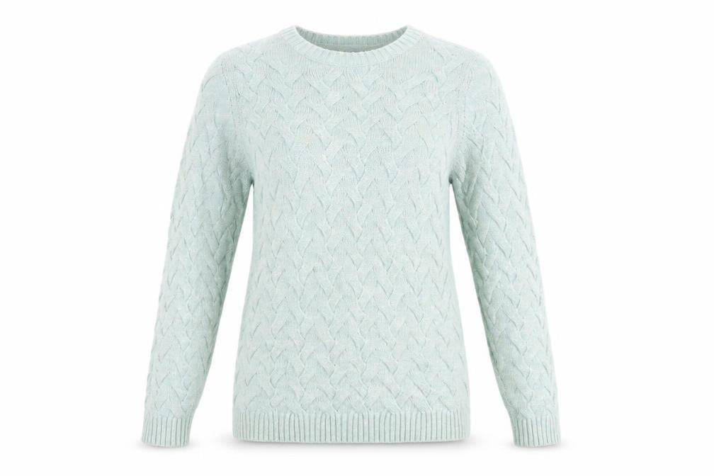 Womens UK XS Regular Lands' End Green Pullover Cable-Knit