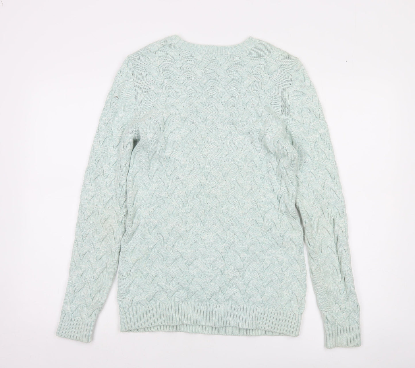Lands' End Women's Green Cable-Knit Cotton Jumper XS