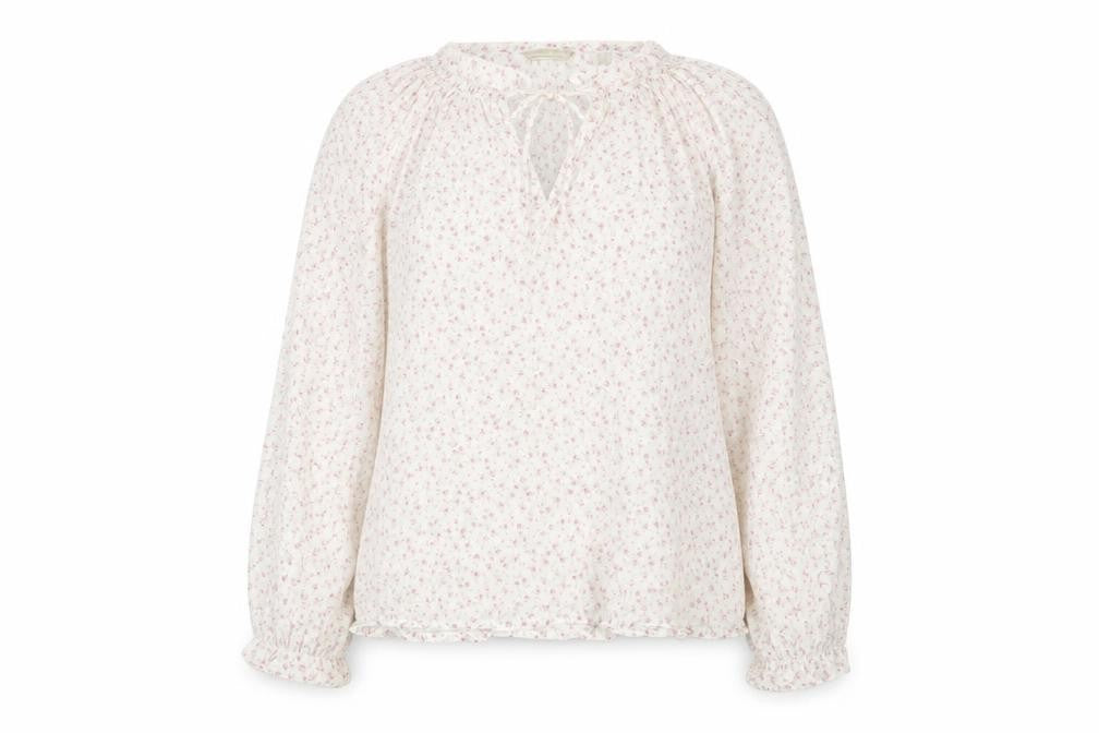 Massimo Dutti Women Ivory Floral Cotton Tunic Blouse Long Sleeve Size 14