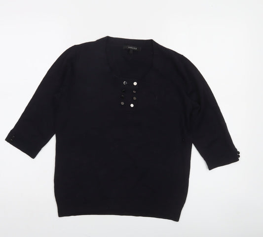 Jaeger Women's Black Wool 3/4 Sleeve Pullover Jumper Size L