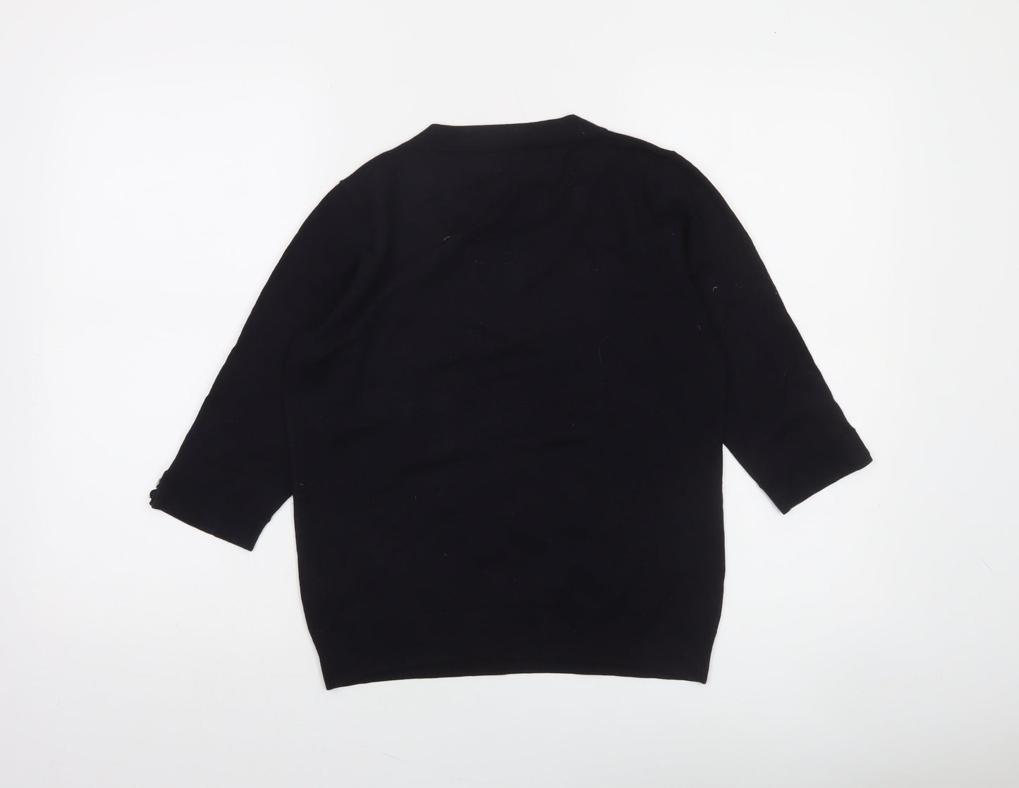 Jaeger Women's Black Wool 3/4 Sleeve Pullover Jumper Size L