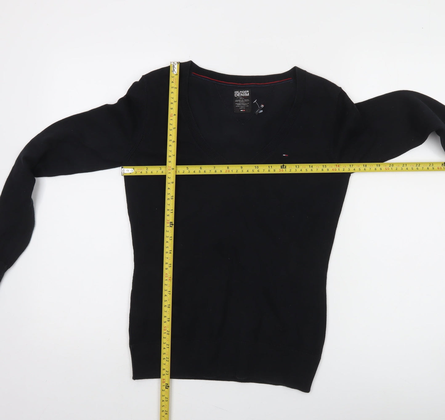 Tommy Hilfiger Women's Black V-Neck Cotton Knit Jumper Size S