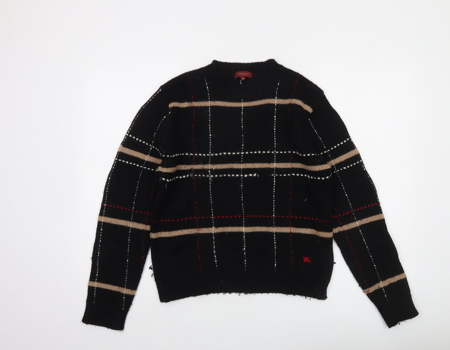Burberry Women’s Black Check Wool Crew Neck Jumper Size 12