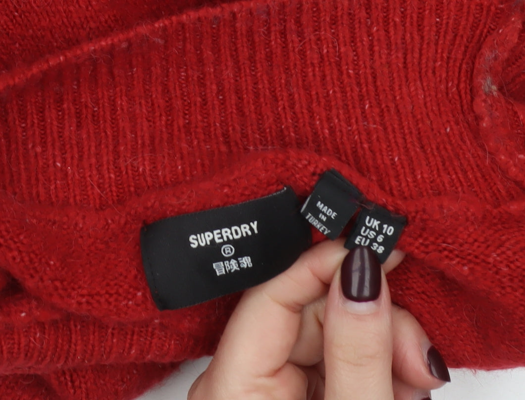 Superdry Women's Red Mock Neck Wool Blend Jumper Size 10