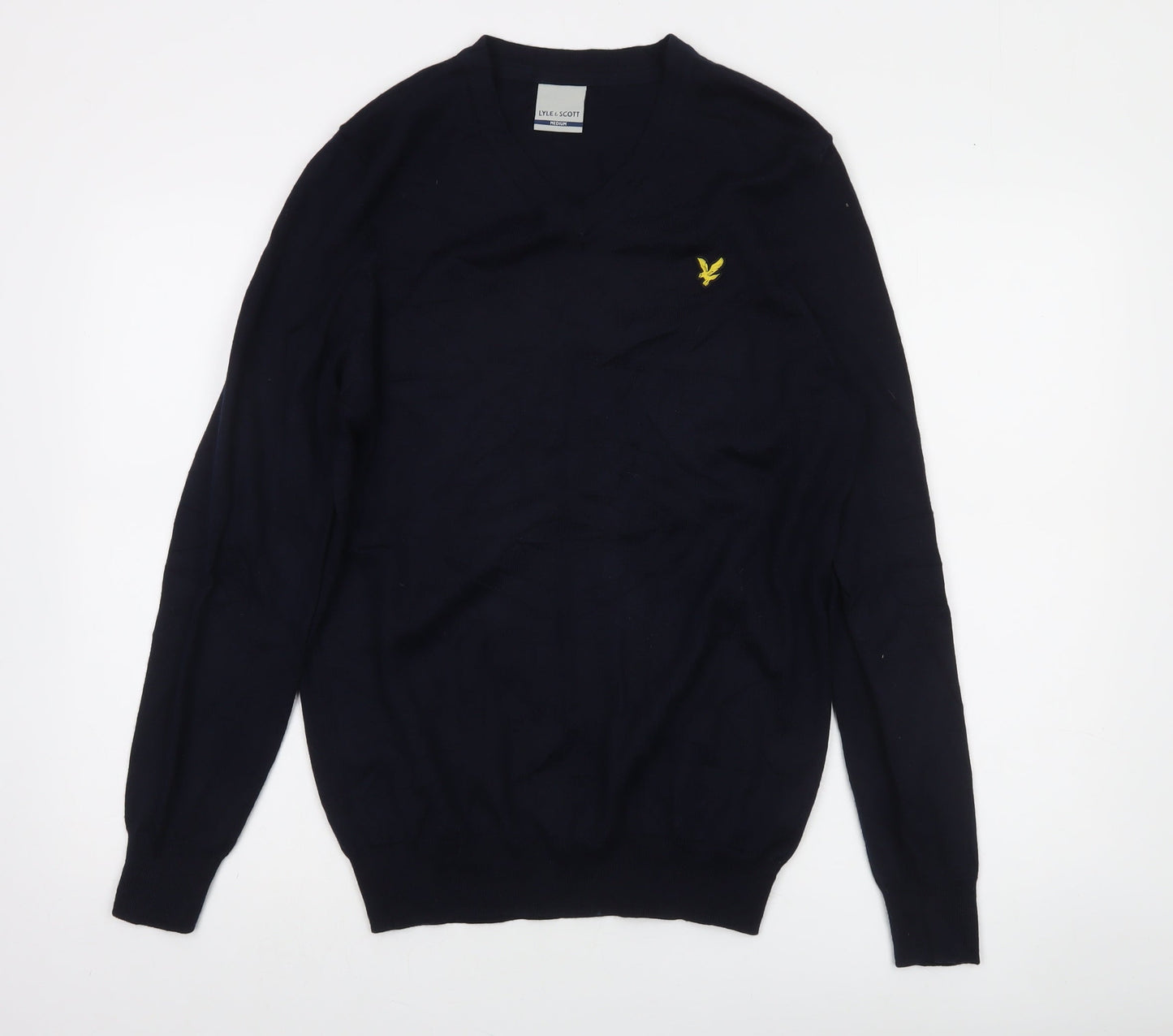Lyle & Scott Men's Blue Wool V-Neck Jumper Medium