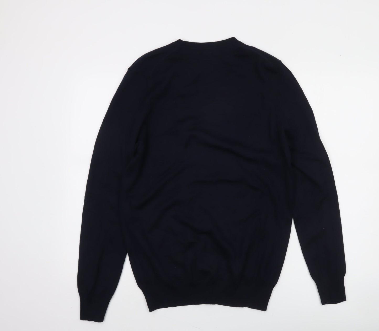 Lyle & Scott Men's Blue Wool V-Neck Jumper Medium