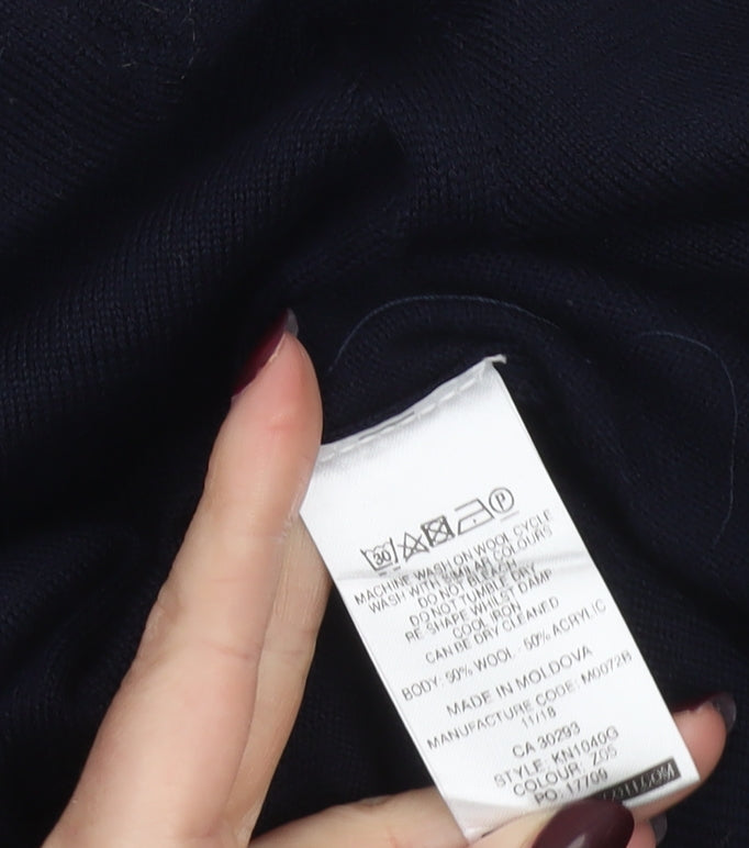 Lyle & Scott Men's Blue Wool V-Neck Jumper Medium