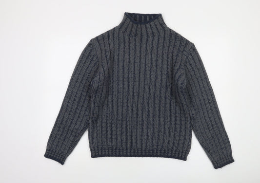 Timberland Men's Grey Wool Blend Cable Knit High Neck Jumper L
