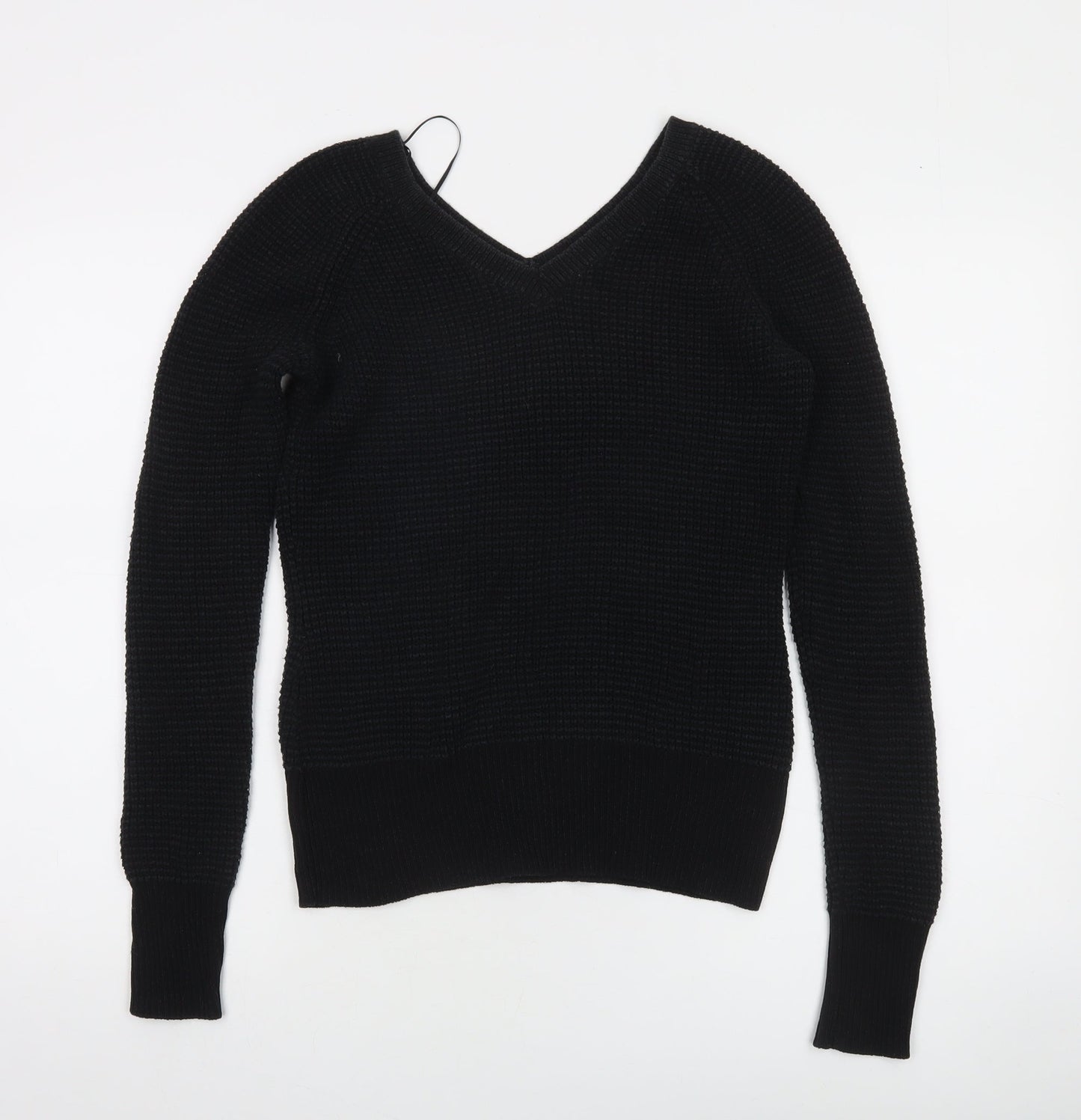 Calvin Klein Women's Black V-Neck Waffle Knit Jumper Size S