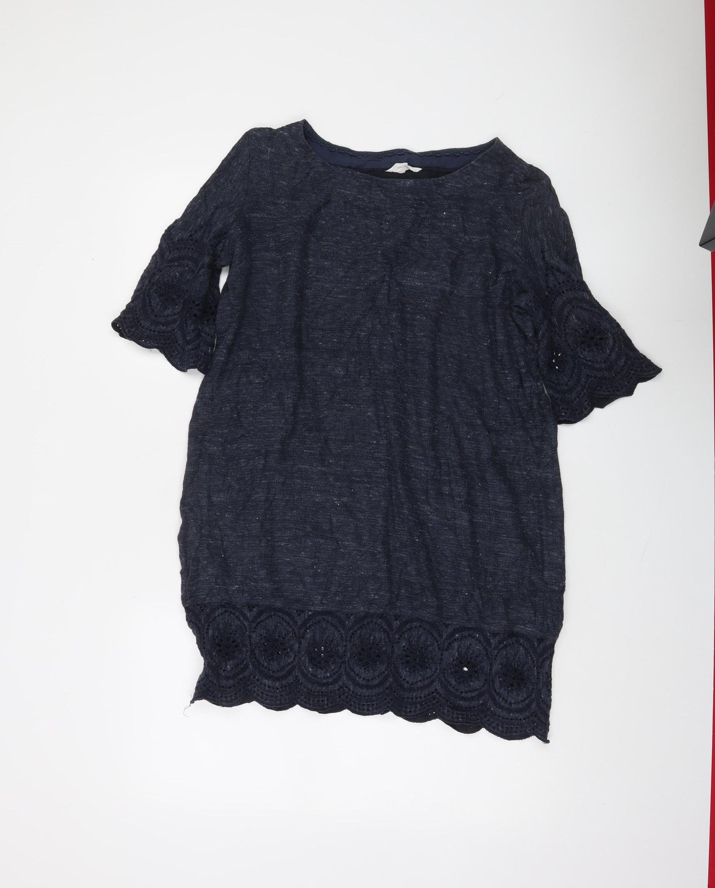 White Stuff Women's Blue Linen Cotton Embroidered Tunic Blouse Size 14