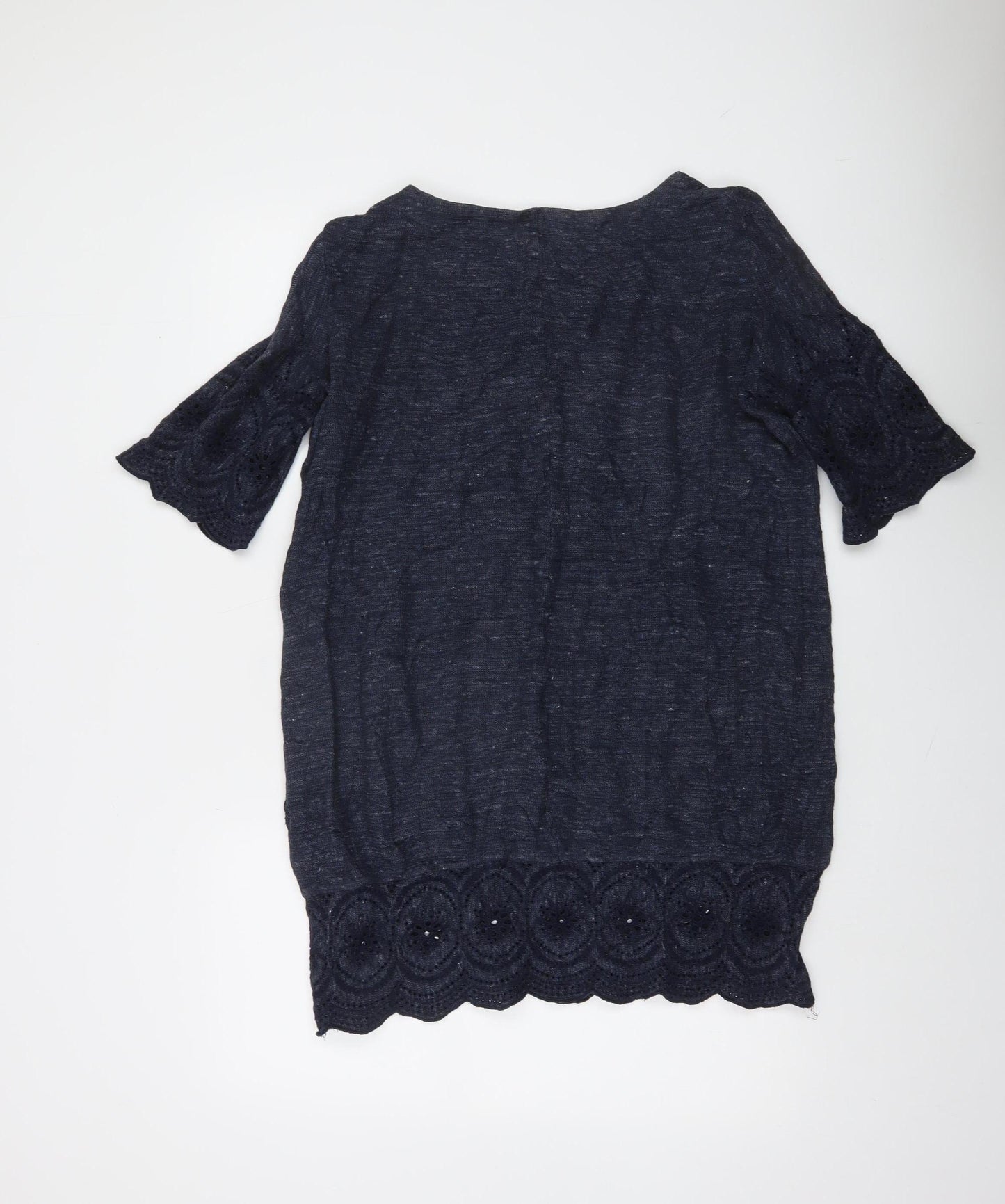 White Stuff Women's Blue Linen Cotton Embroidered Tunic Blouse Size 14