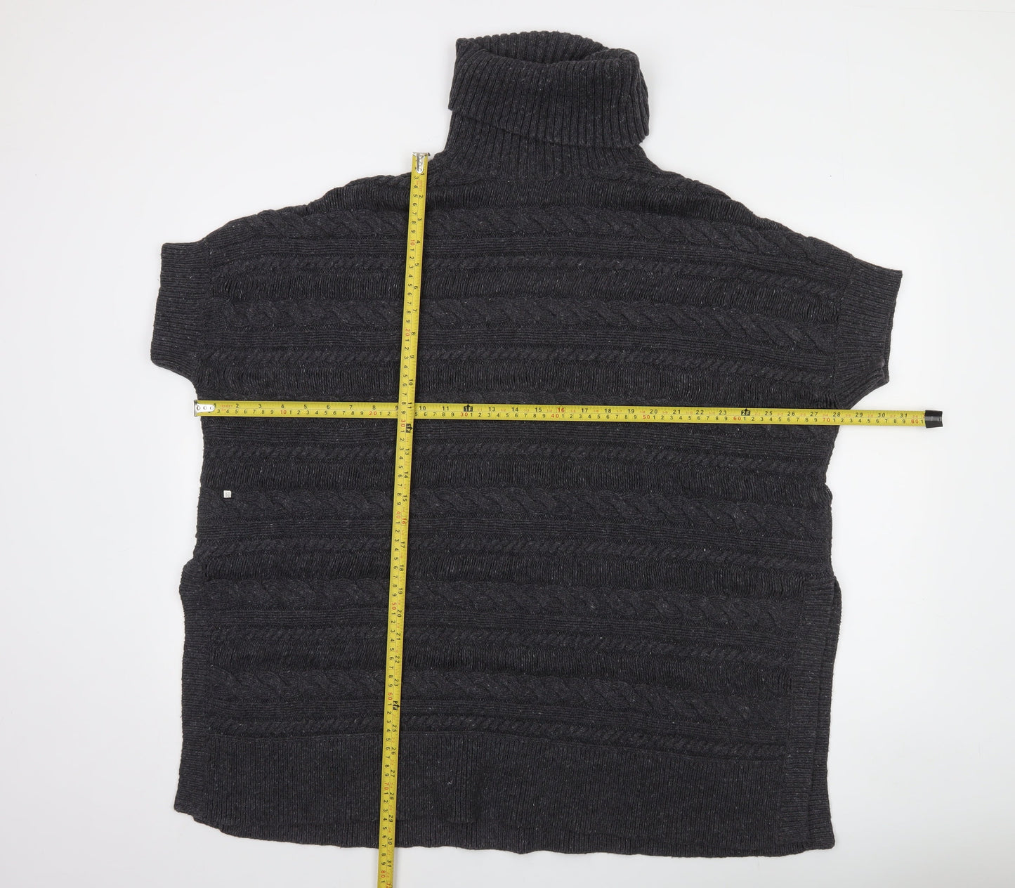 FatFace Women's Black Roll Neck Cable-Knit Short Sleeve Jumper S