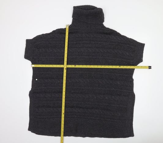 FatFace Women's Black Roll Neck Cable-Knit Short Sleeve Jumper S