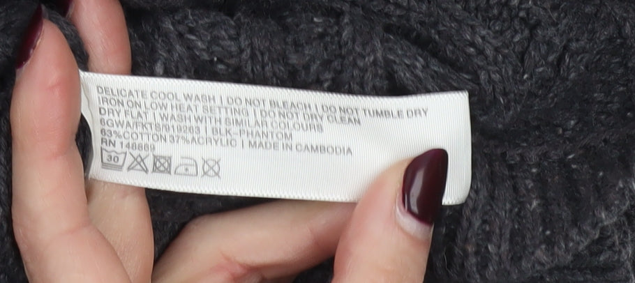 FatFace Women's Black Roll Neck Cable-Knit Short Sleeve Jumper S