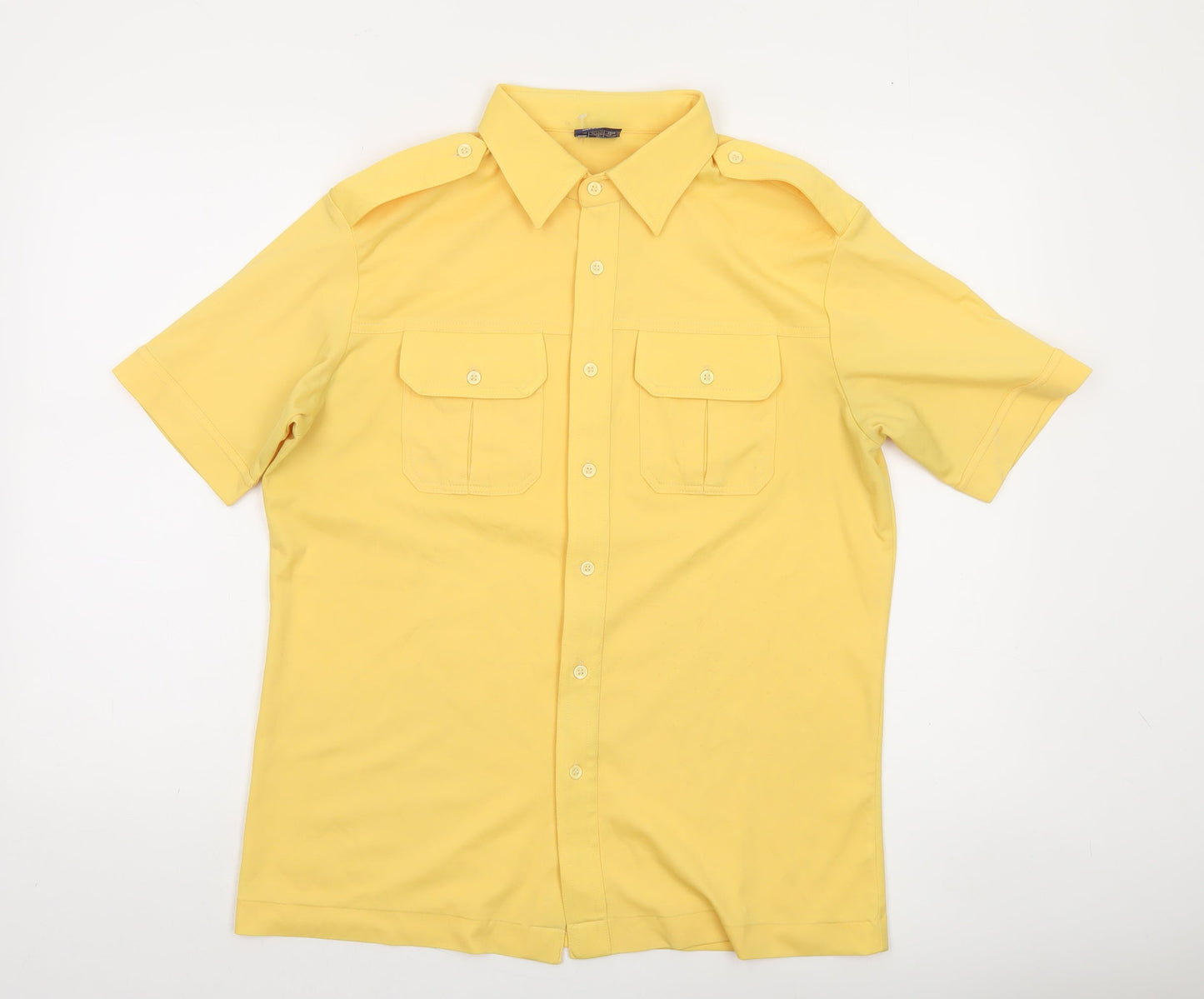 C&A Men's Yellow Classic Short Sleeve Button-Up Shirt 44in Polyester