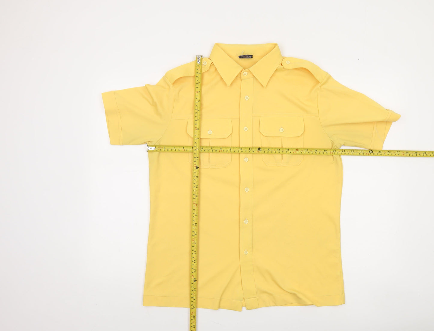 C&A Men's Yellow Classic Short Sleeve Button-Up Shirt 44in Polyester