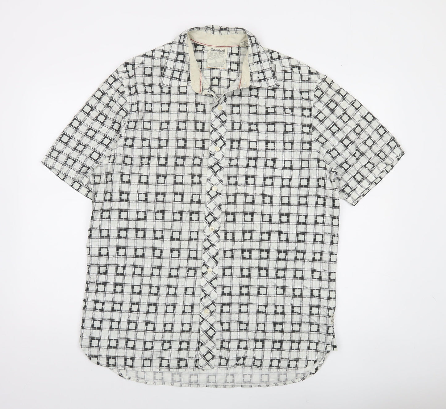 Timberland Men's White Checked Short Sleeve Button-Up Shirt M