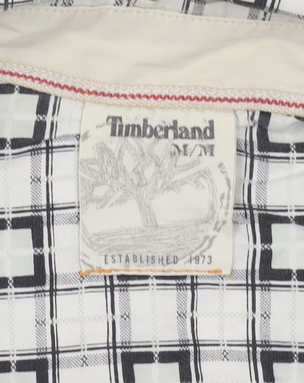 Timberland Men's White Checked Short Sleeve Button-Up Shirt M