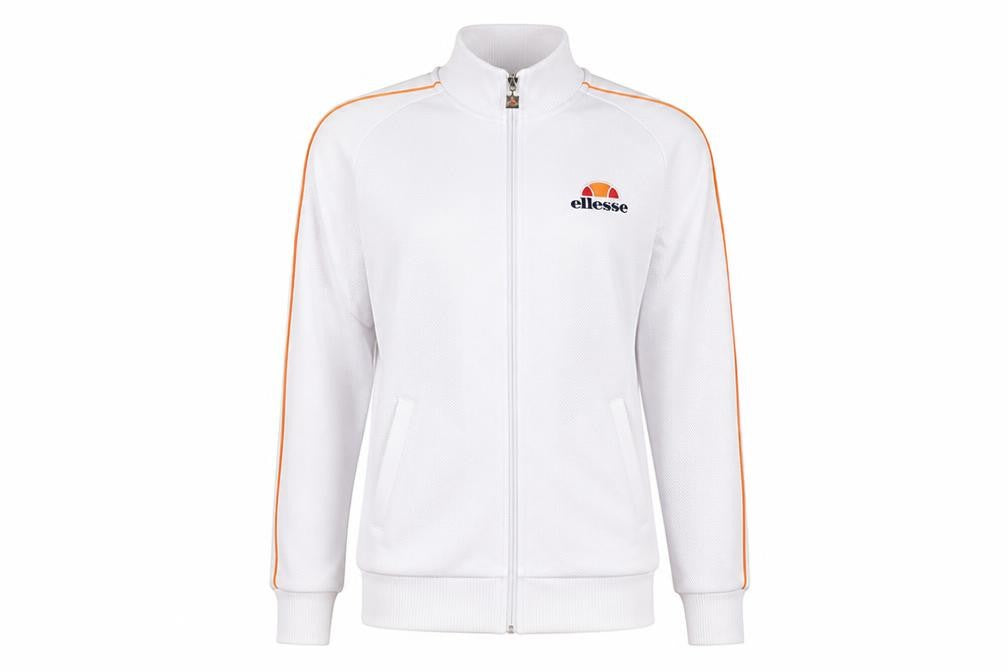 Front view of Ellesse Women’s Beige Bomber Jacket UK 10 Full Zip Retro Stripe