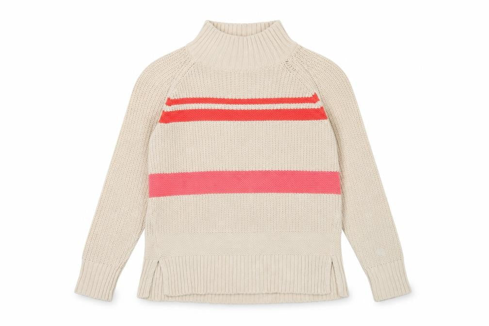 Country Casuals Heart Women’s Beige Roll Neck Striped Chunky Knit Jumper Size S