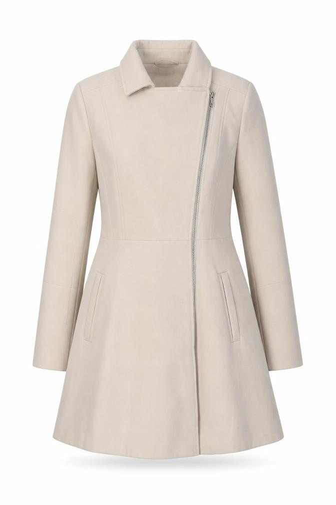 Dunnes Women Beige Mid-Length Zip Coat Size 10