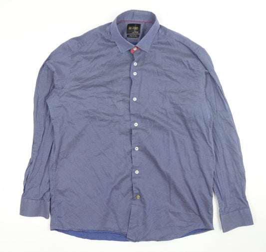 6th Sense Men’s Blue XXL Button-Up Cotton Long Sleeve Shirt