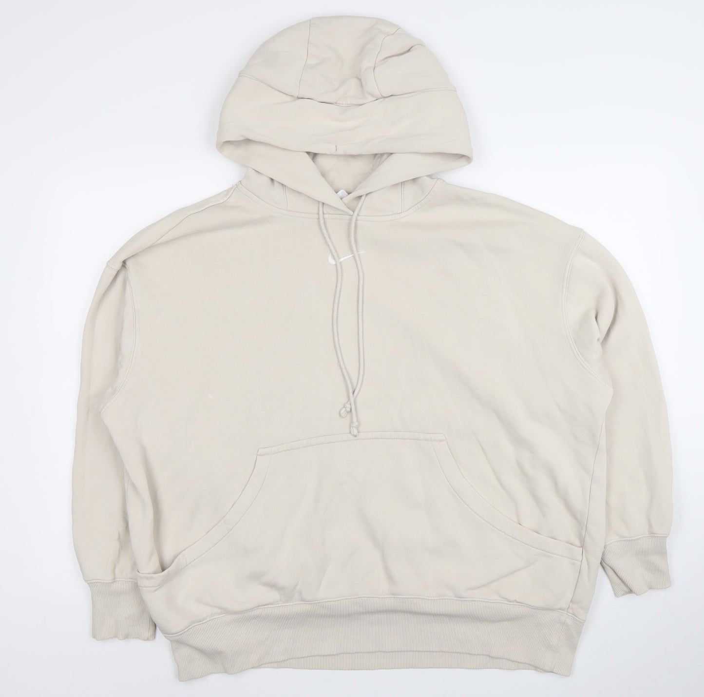 Nike Women Beige Pullover Hoodie L Cotton Blend Fleece Lined