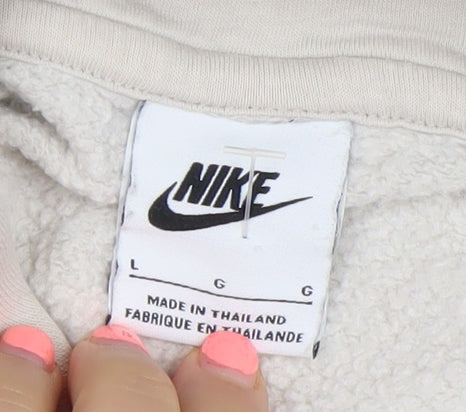 Nike Women Beige Pullover Hoodie L Cotton Blend Fleece Lined