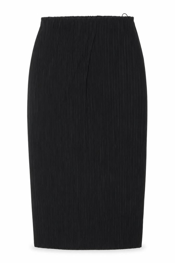 Front view of Savior Women Black XL Pleated Midi Skirt All Seasons