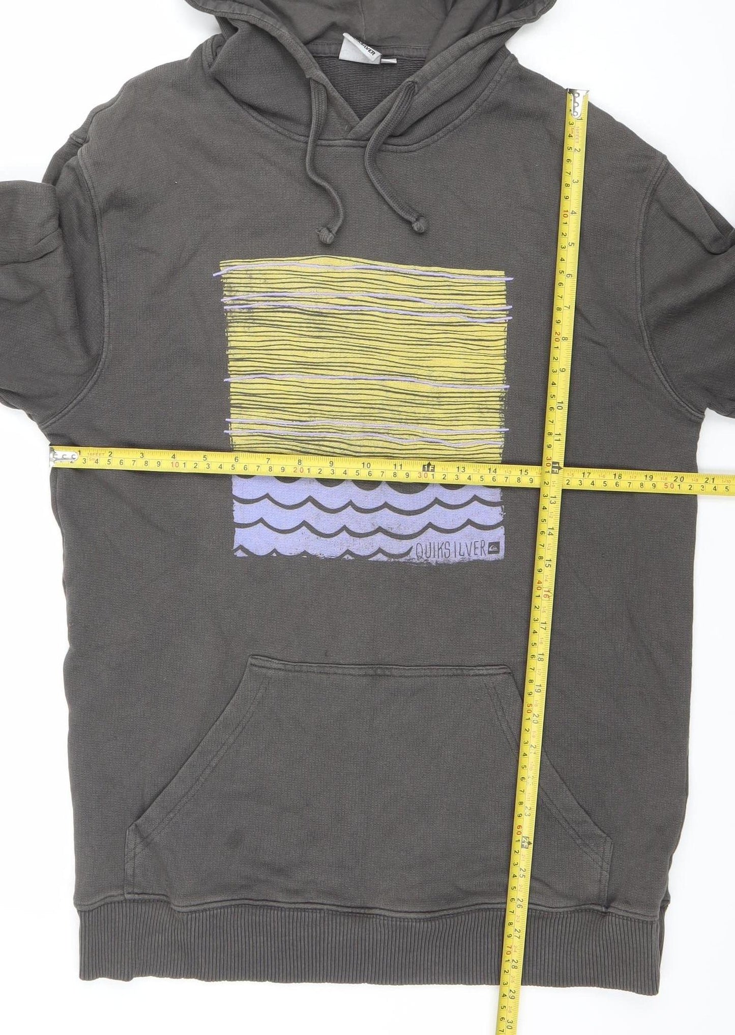 Quiksilver Mens Grey Pullover Hoodie L Surf Graphic Cotton