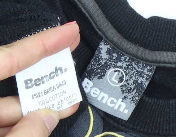 Bench Men’s Black Cotton Crew Neck Logo Sweatshirt Size L