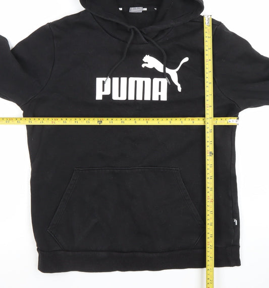 Puma Womens Black Pullover Hoodie Medium Cotton Blend Logo Casual