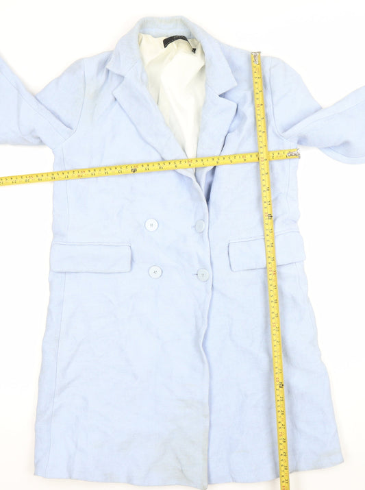 Zara Basic Women’s Blue Double-Breasted Long Blazer Coat Size 8