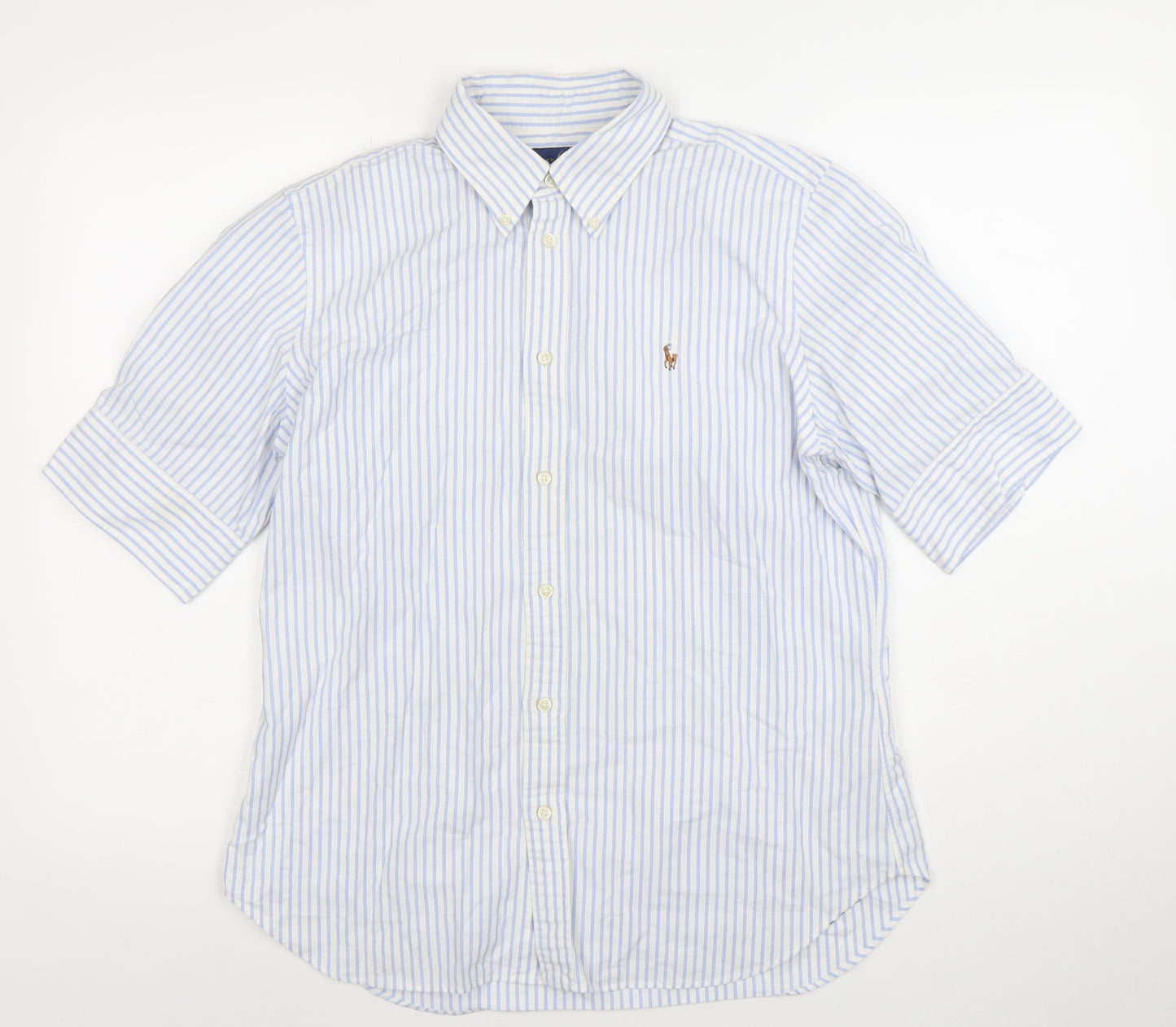Ralph Lauren Men's Blue Slim Fit Striped Cotton Short Sleeve Shirt Size L
