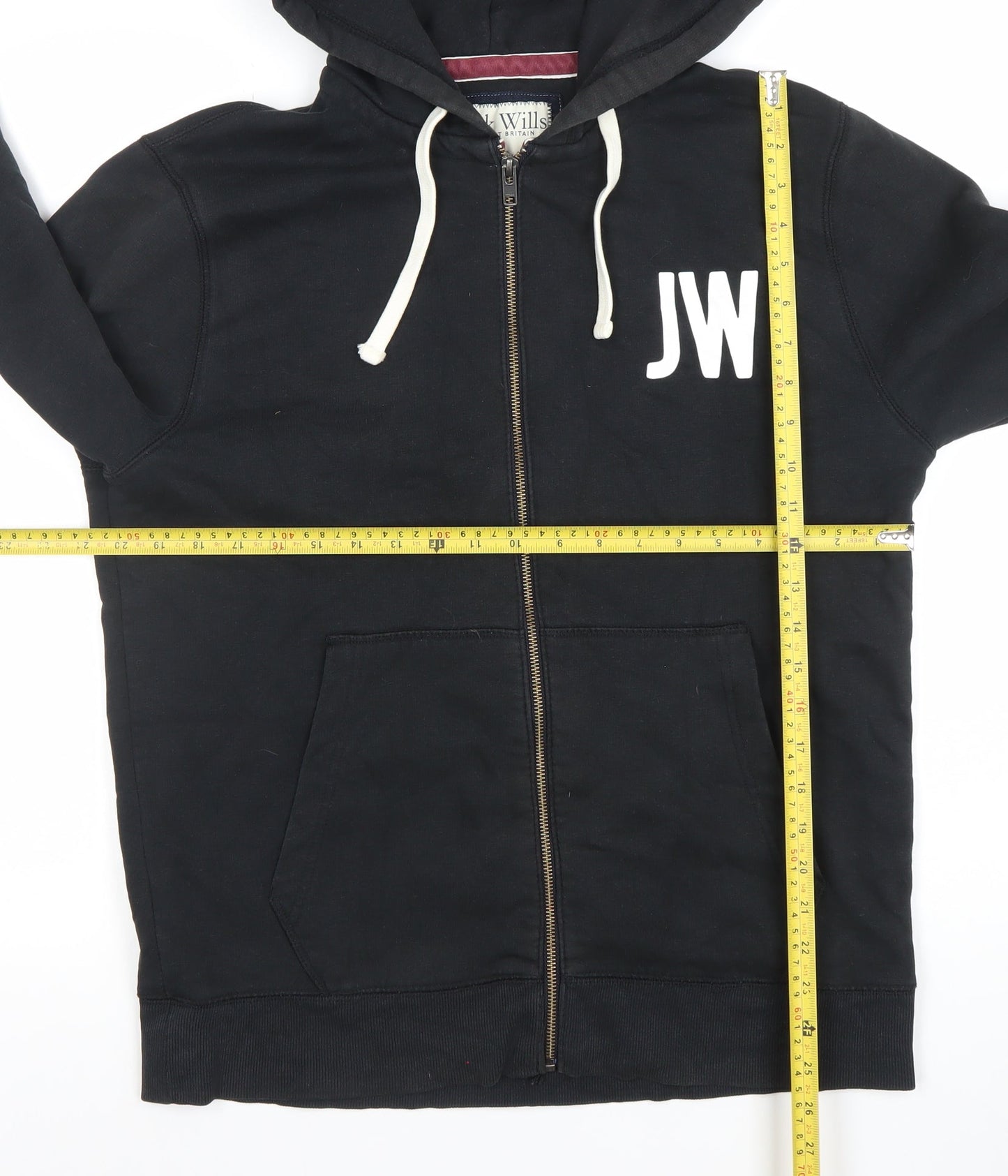 Jack Wills Men's Black Full Zip Hoodie M Logo Print Sweatshirt