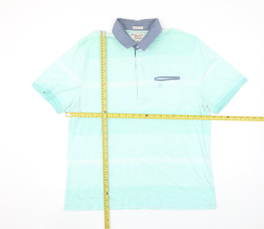 Penguin by Munsingwear Men's Blue Slim Fit Striped Polo Shirt L