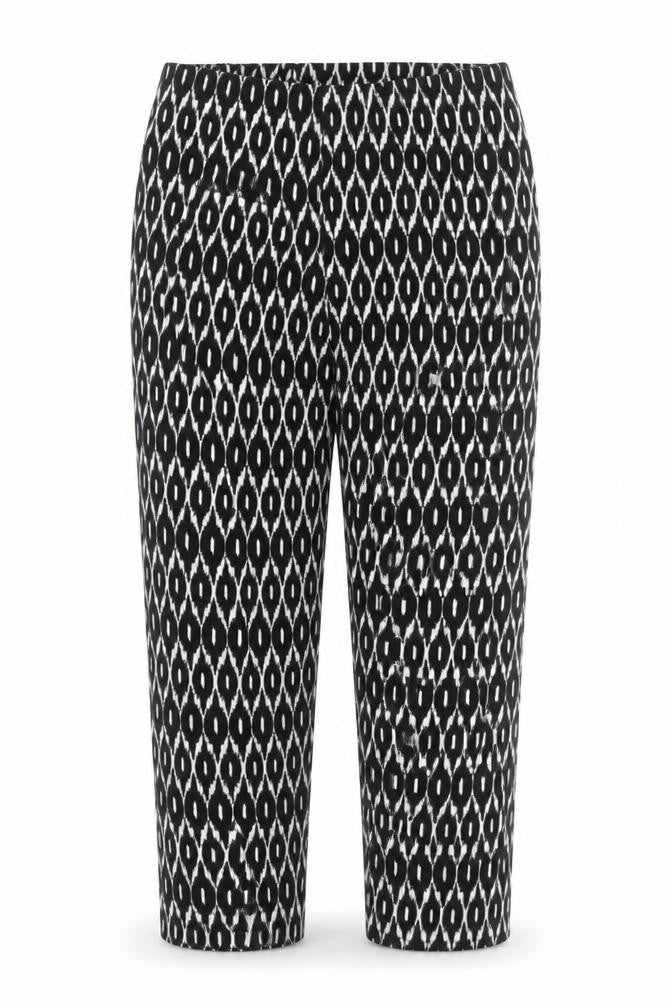 Bassini Women’s Black Geometric Cropped Trousers Size 16 Stretch Jersey